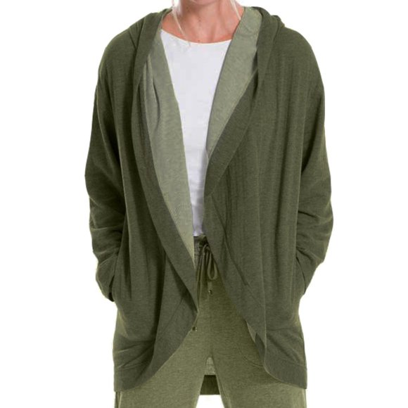 Max Studio Sweaters - NEW Max Studio Women Long Sleeve Open Cascading Hoodie Cardigan Sage Pocketed